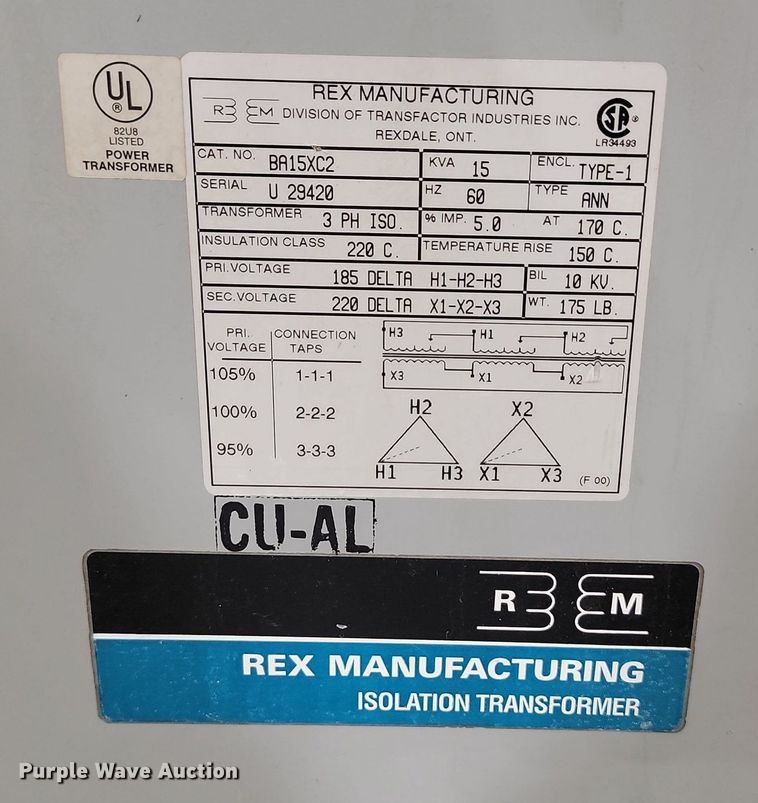 image for item OD9544 Rex Manufacturing BA15XC2 transformer