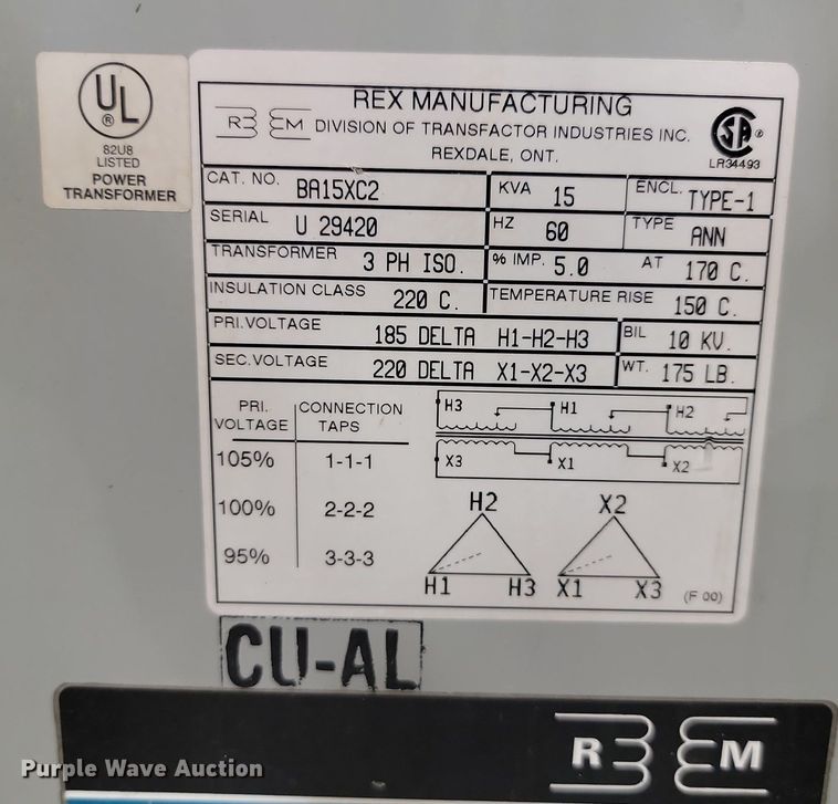 image for item OD9544 Rex Manufacturing BA15XC2 transformer