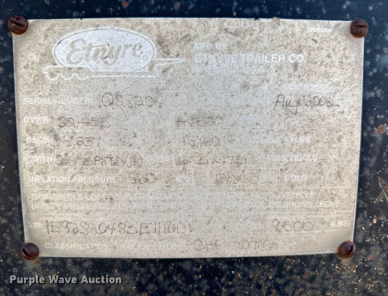 image for item OI9221 2003 Etnyre tilt deck equipment trailer