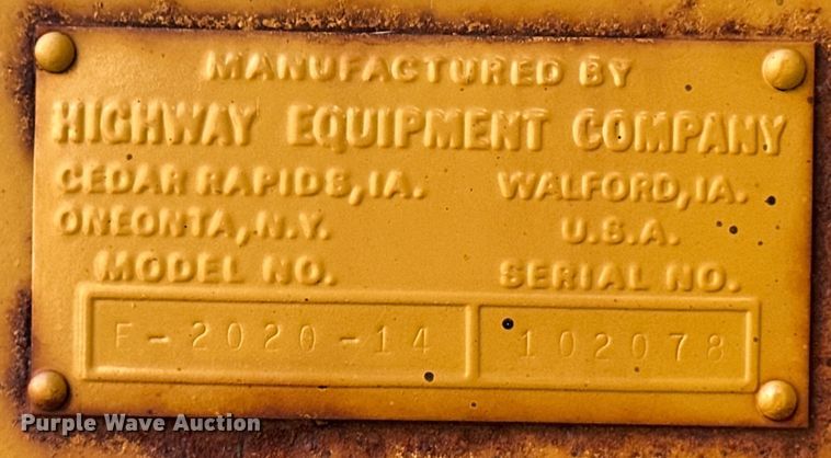 image for item OI9239 Highway Equipment Company F-2020-14 spreader