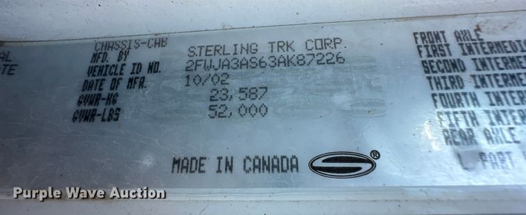 image for item OI9243 2003 Sterling A-Line dump truck