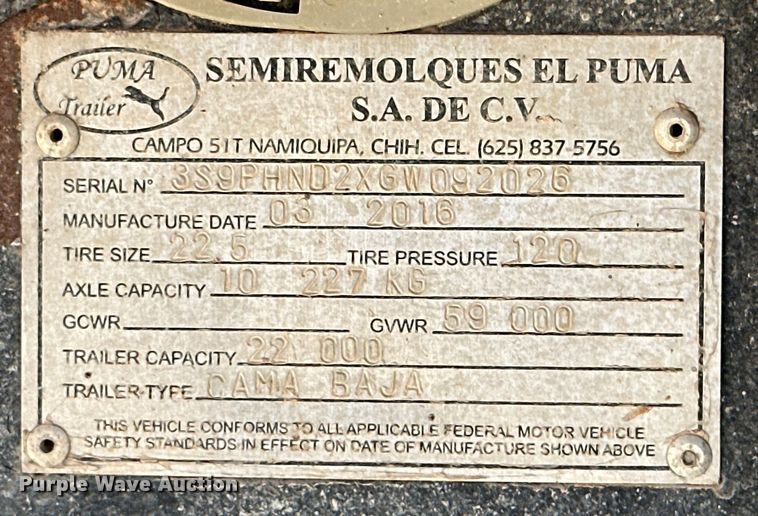 image for item DK6922 2016 Puma Cama Baja flatbed trailer