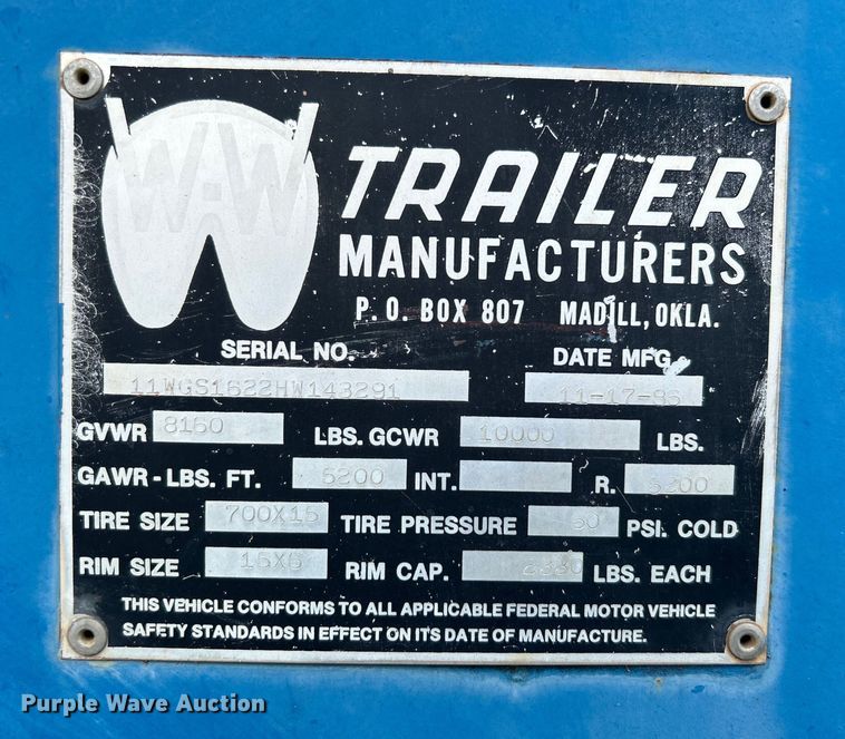 image for item DO6528 1987 W-W Trailer Mfg. livestock trailer