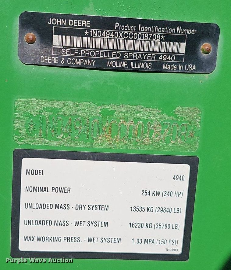 image for item DP6414 2012 John Deere 4940 spreader