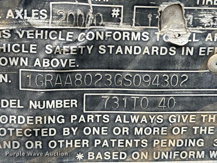 image for item DX0792 1986 Great Dane grain trailer