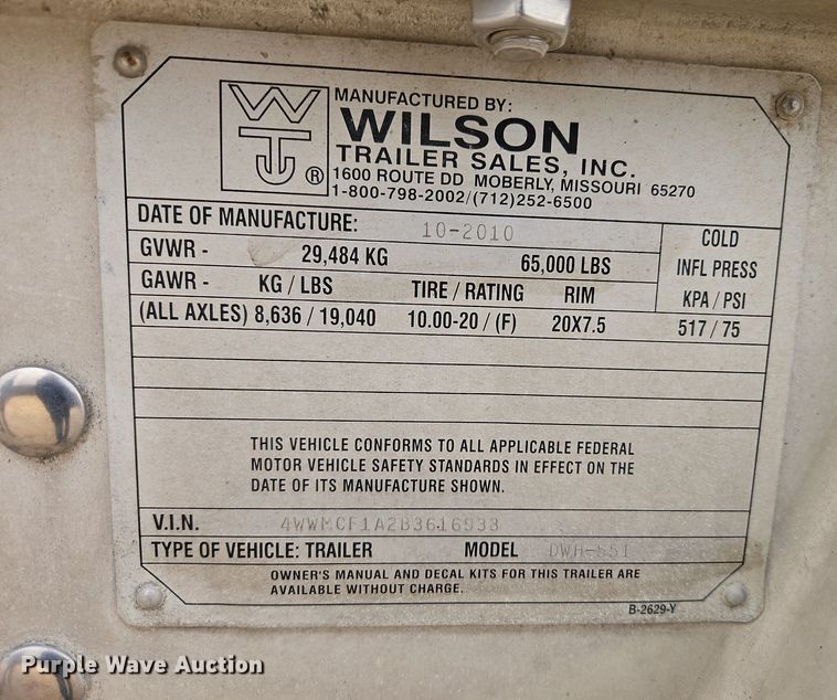 image for item EI3536 2011 Wilson DWH-551 grain trailer
