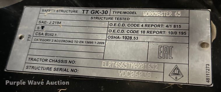 image for item EJ4354 2021 New Holland  Workmaster 65 MFWD tractor