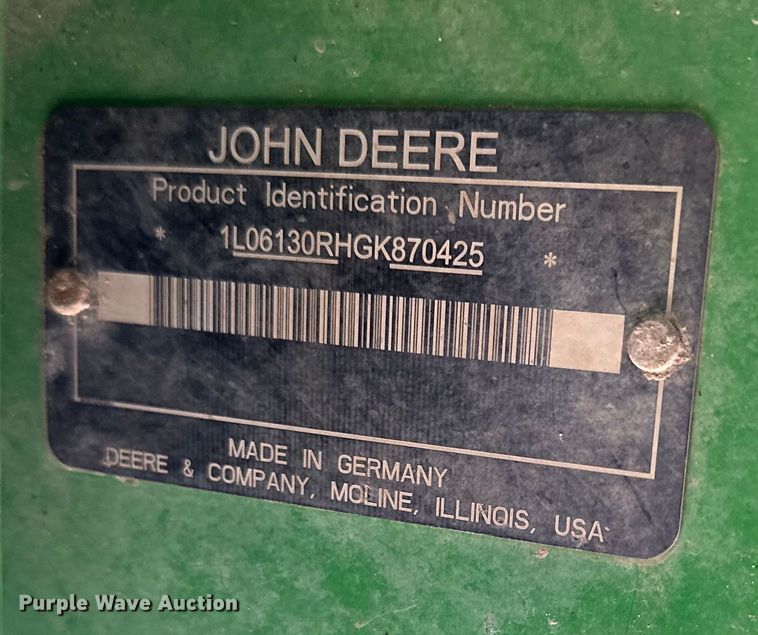 image for item EJ6857 2016 John Deere  6130R MFWD tractor