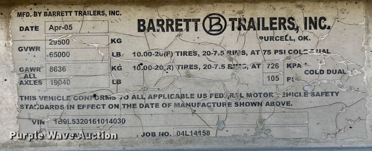 image for item EK8648 2006 Barrett livestock trailer