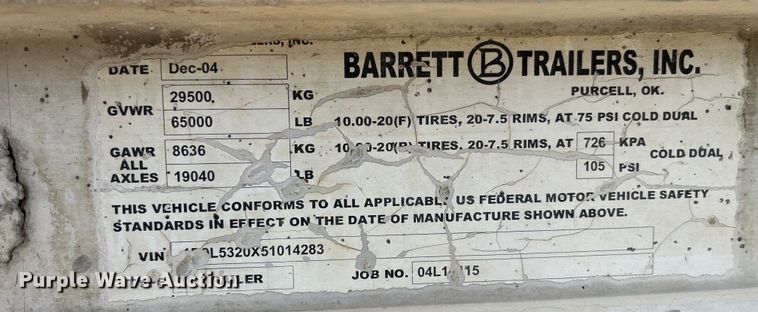 image for item EK8649 2005 Barrett livestock trailer