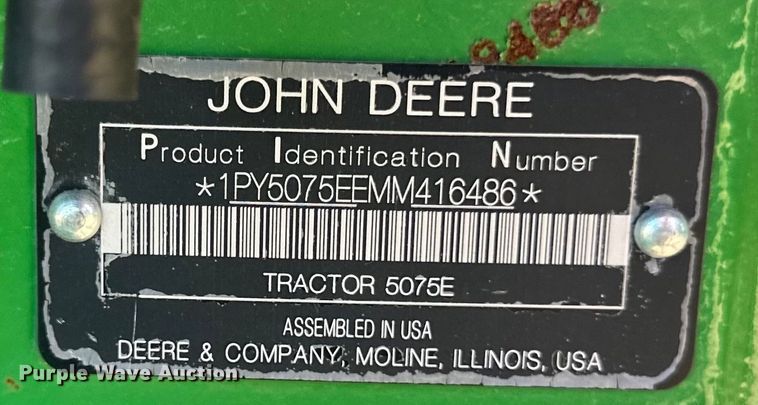 image for item LR9380 2021 John Deere 5075E tractor