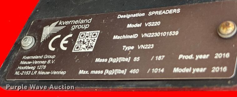 image for item NL9959 2016 Kubota VS220 spreader 