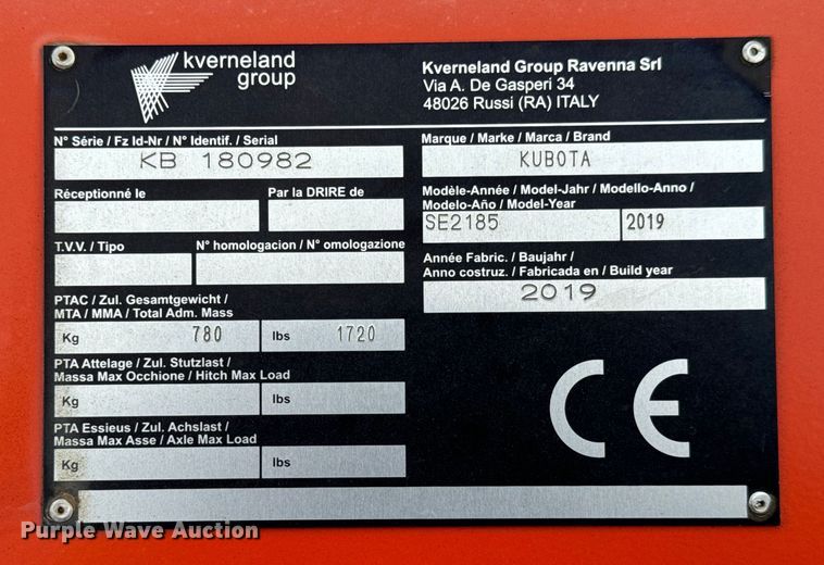 image for item NL9962 2019 Kubota SE2185 flail mower