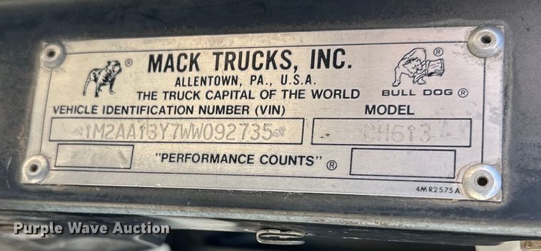 image for item DK6639 1998 Mack semi truck