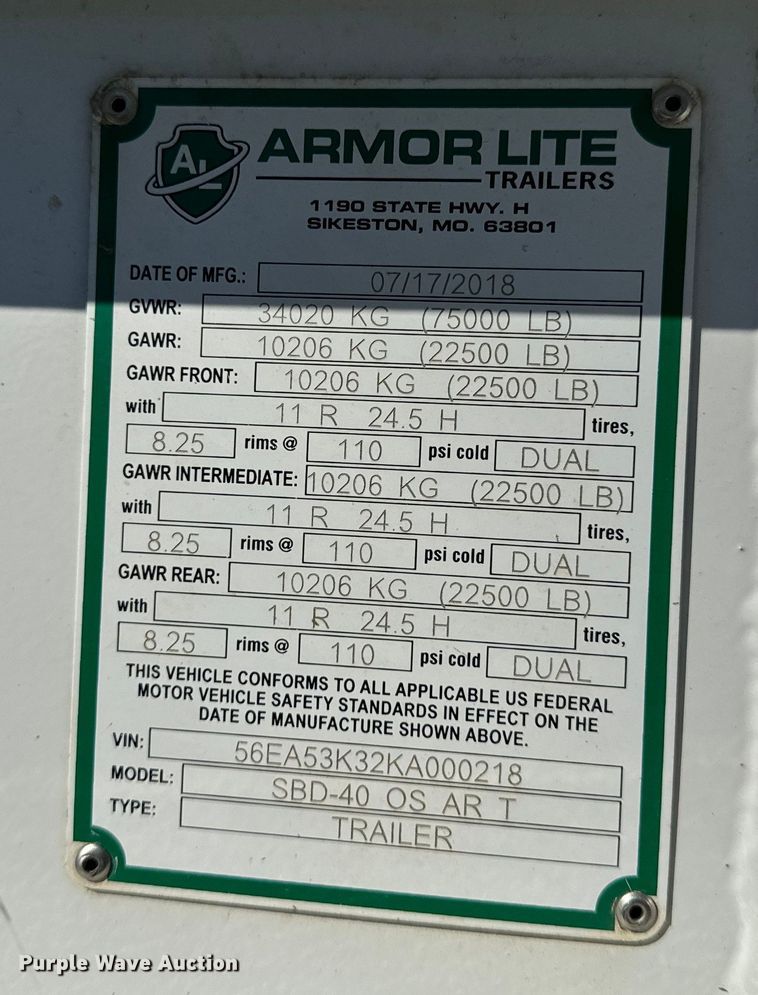 image for item DL4423 2019 Armor Lite SBD-40 bottom dump trailer