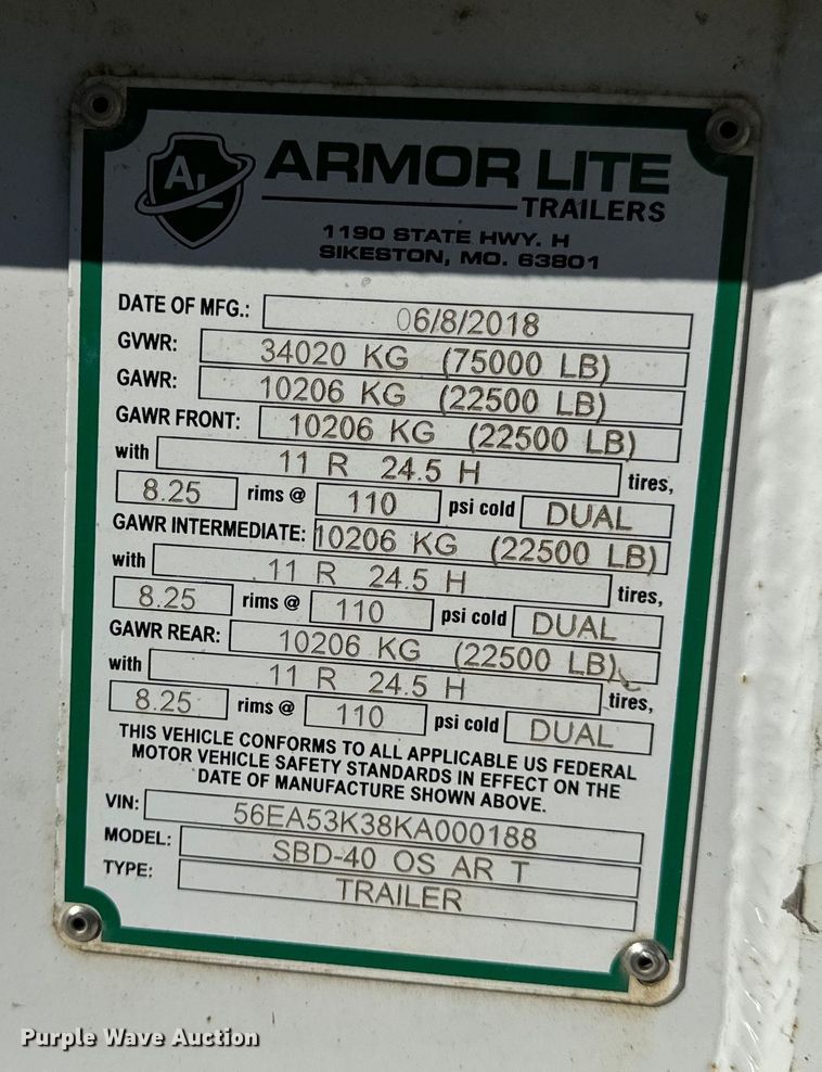 image for item DL4428 2019 Armor Lite SBD-40 bottom dump trailer