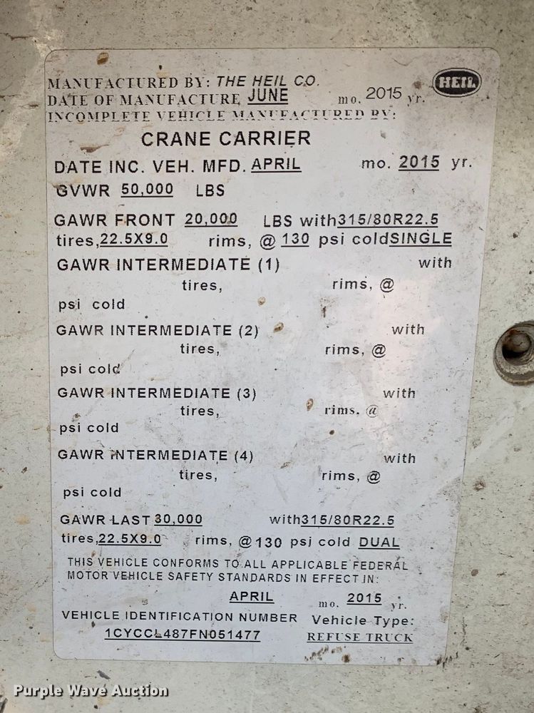 image for item DM7910 2015 Crane Carrier Low Entry refuse truck