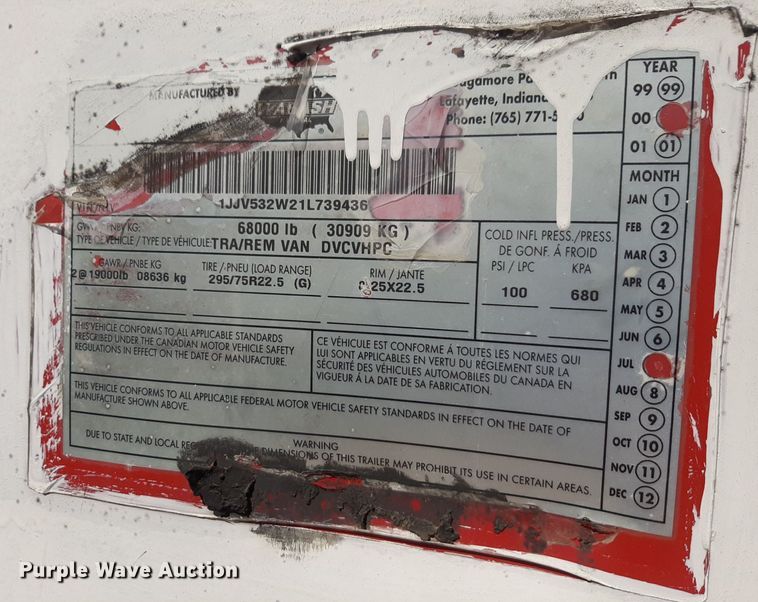 image for item DQ7074 2001 Wabash dry van trailer