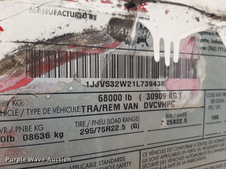 image for item DQ7074 2001 Wabash dry van trailer