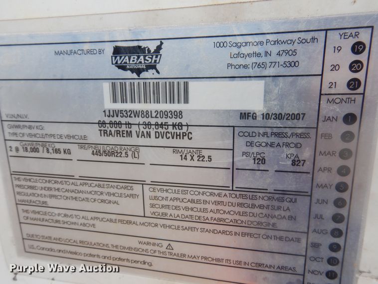 image for item DQ7085 2008 Wabash dry van trailer