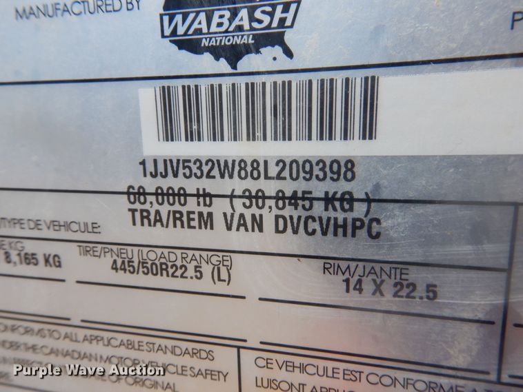 image for item DQ7085 2008 Wabash dry van trailer