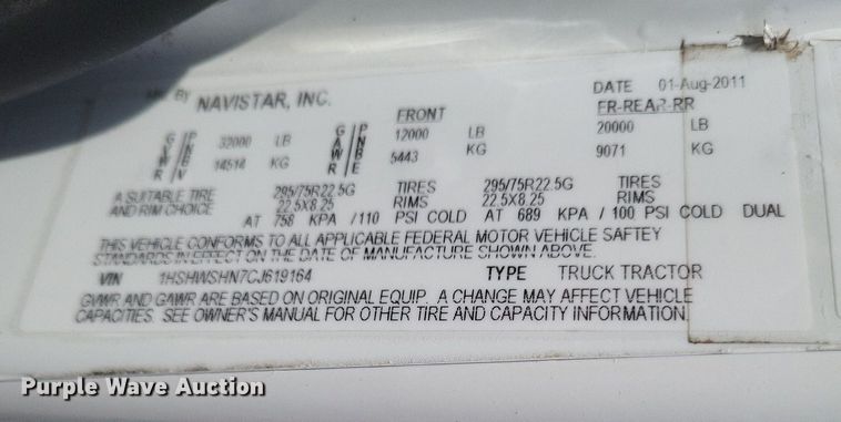 image for item DR4812 2012 International  TranStar 8600 semi truck