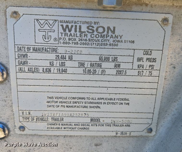 image for item DR8639 2009 Wilson DWH-500C grain trailer