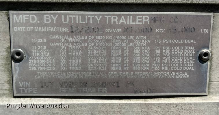 image for item DS0865 2002 Utility  VS2DC dry van trailer