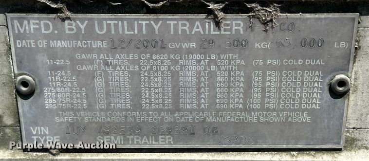 image for item DS0868 2002 Utility  VS2DC dry van trailer