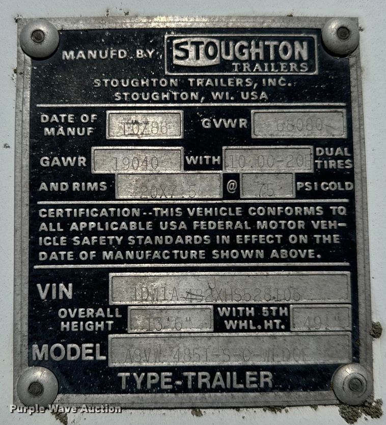 image for item DS5560 1987 Stoughton  ASVW-485T-S-C-WEDGE dry van trailer