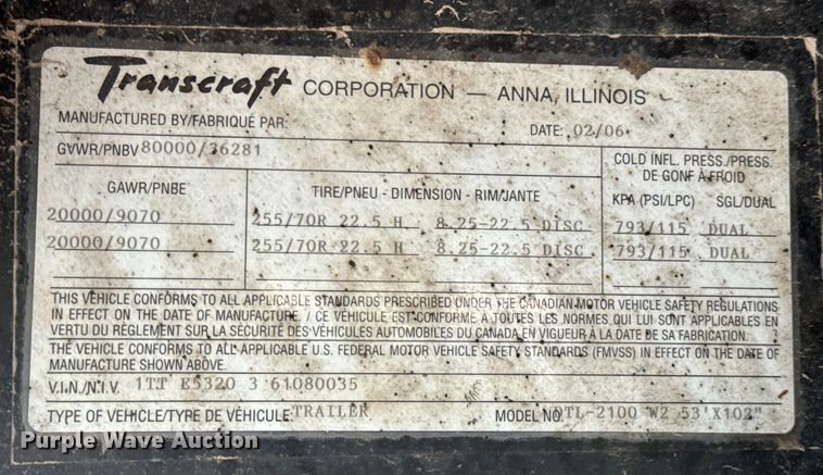 image for item DX0683 2006 Transcraft DTL-2100 drop deck trailer