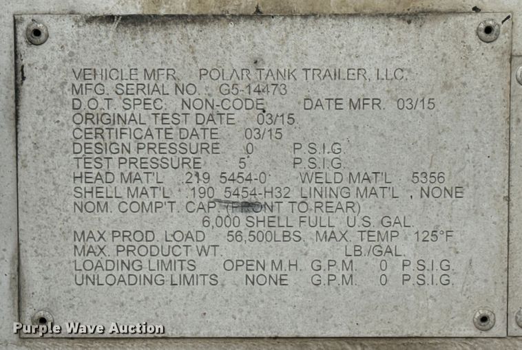 image for item DX0797 2016 Polar tank trailer