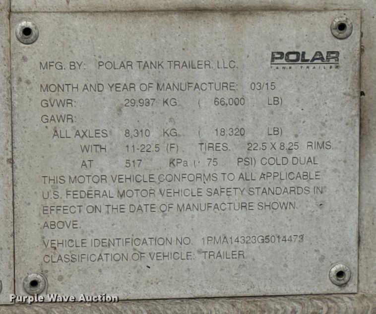 image for item DX0797 2016 Polar tank trailer