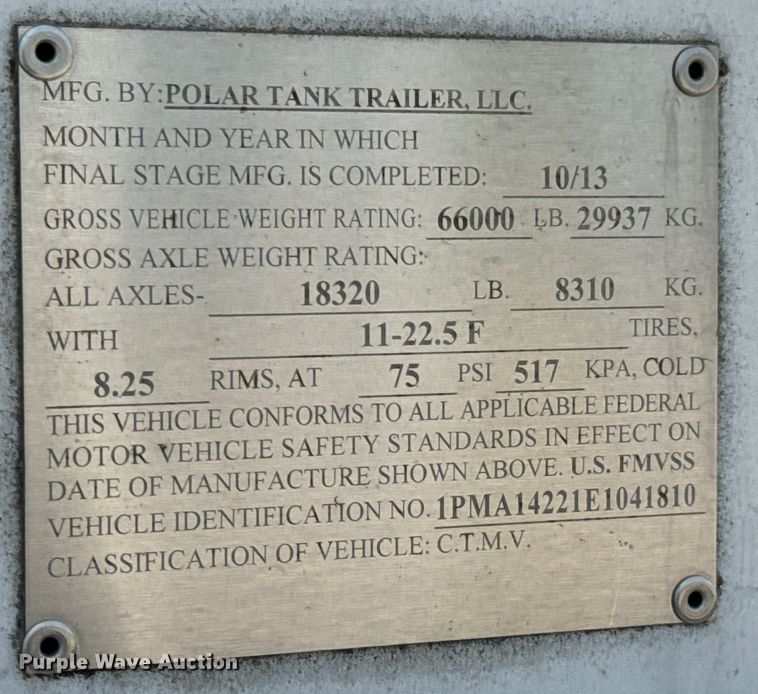 image for item DX0798 2014 Polar tank trailer