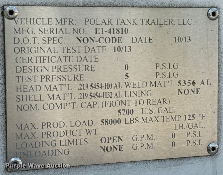 image for item DX0798 2014 Polar tank trailer