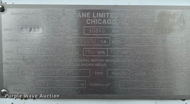 image for item EG0687 2013 Great Dane CSF1214-20053 dry van trailer