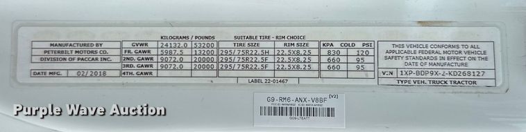 image for item EG1629 2019 Peterbilt  579 semi truck