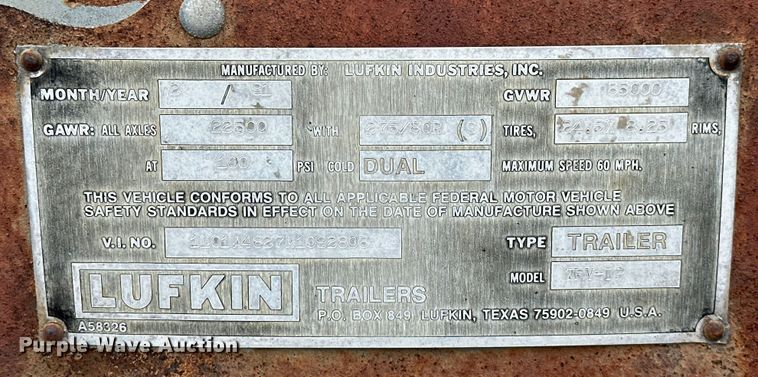 image for item EG1635 1991 Lufkin TFV-IP dry van trailer