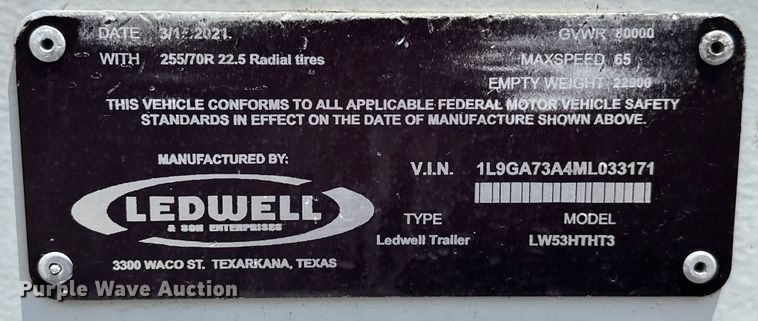image for item EG1651 2021 Ledwell LW53HTHT3 drop deck equipment trailer
