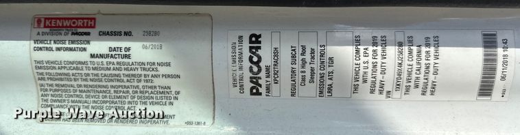 image for item EJ4357 2019 Kenworth  T680 semi truck