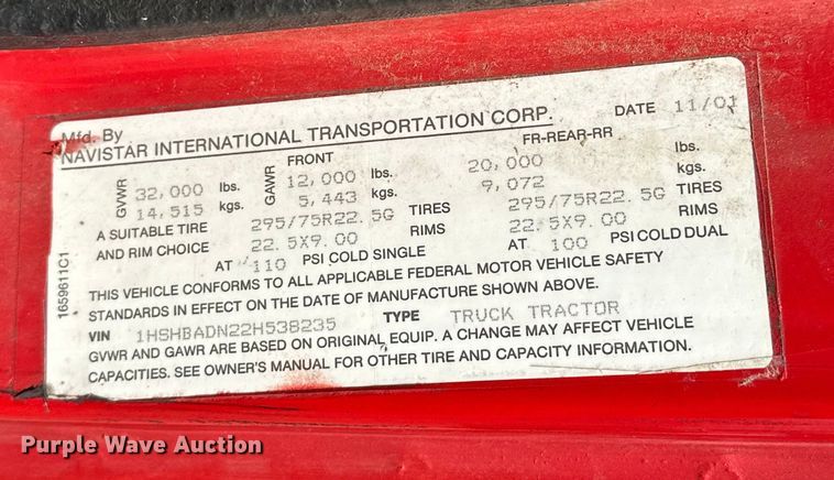 image for item EJ4364 2002 International  8100 flatbed truck