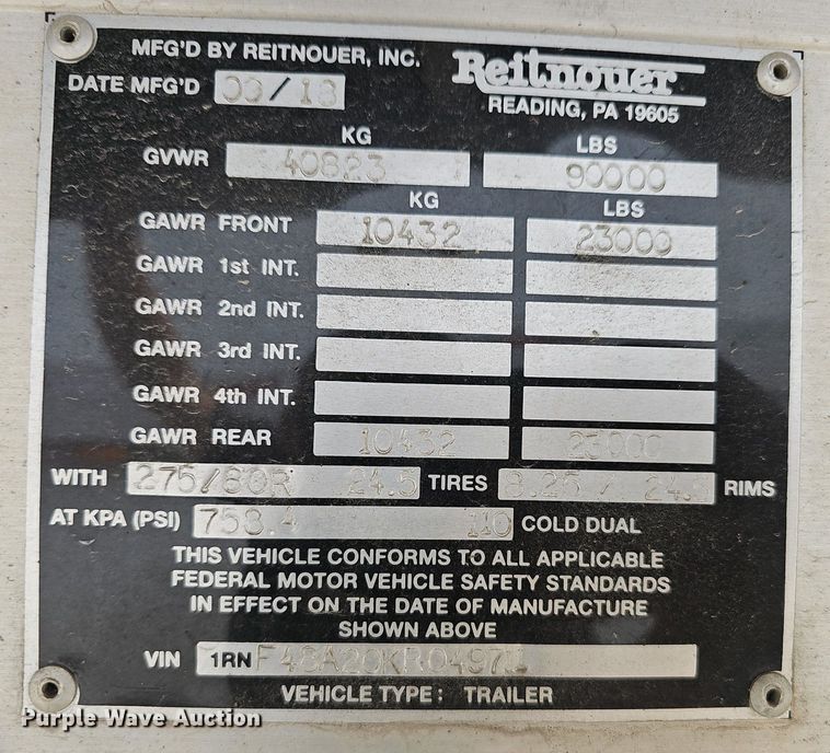 image for item EJ5707 2019 Reitnouer flatbed trailer