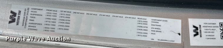 image for item EJ6891 2020 Western Star  5700XE semi truck