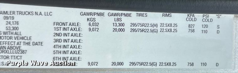 image for item EJ6891 2020 Western Star  5700XE semi truck