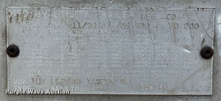 image for item LU9901 2000 Utility Trailer FS2CHA flatbed trailer