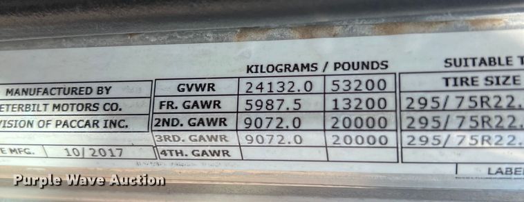 image for item LU9920 2018 Peterbilt 389 semi truck