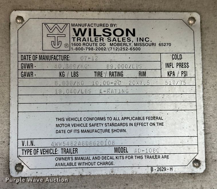 image for item MU9780 2013 Wilson AD-1080 drop deck equipment trailer