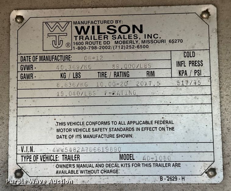 image for item MU9781 2013 Wilson AD-1080 drop deck equipment trailer
