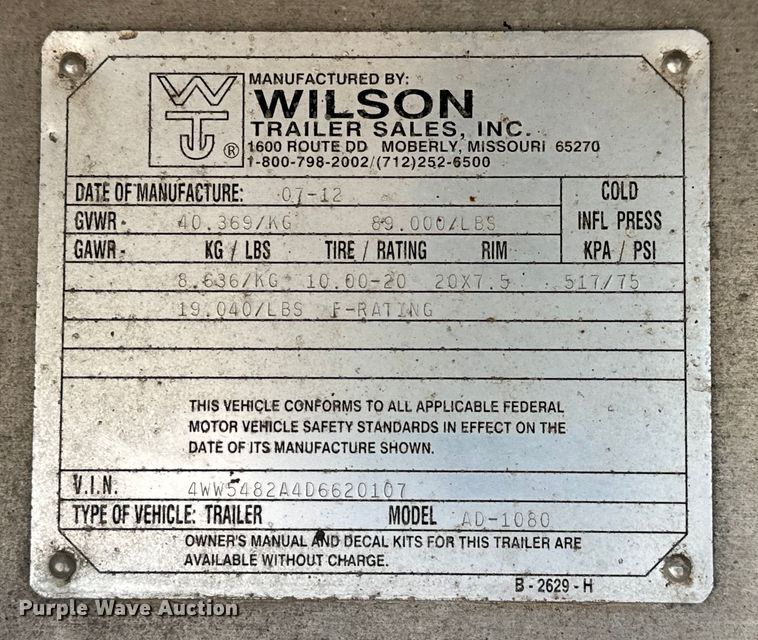 image for item MU9782 2013 Wilson AD-1080 drop deck equipment trailer
