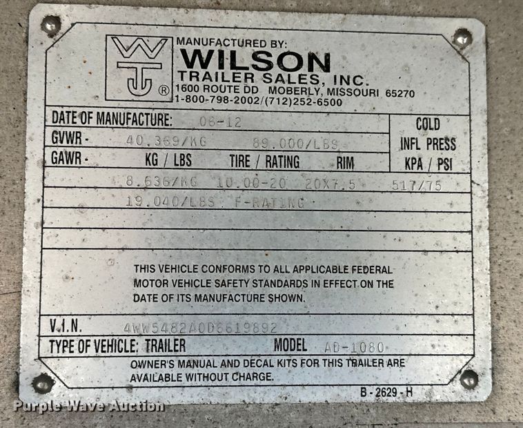 image for item MU9783 2013 Wilson AD-1080 drop deck equipment trailer